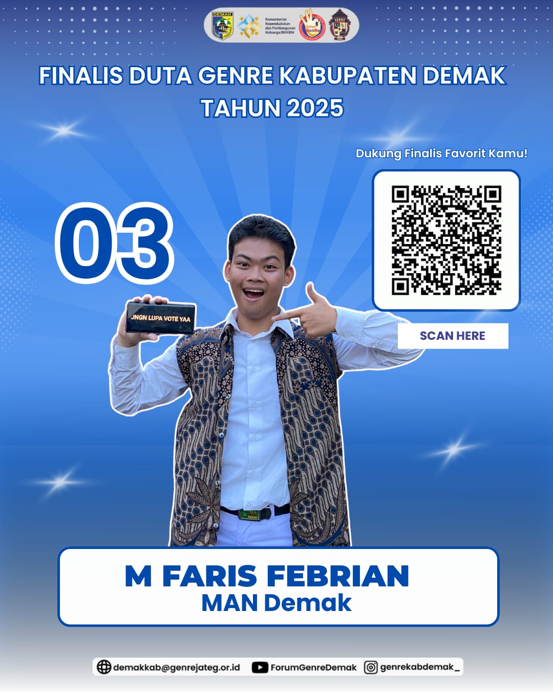 M. Faris Febrian Jadi Juara 3 Duta Genre Kabupaten Demak