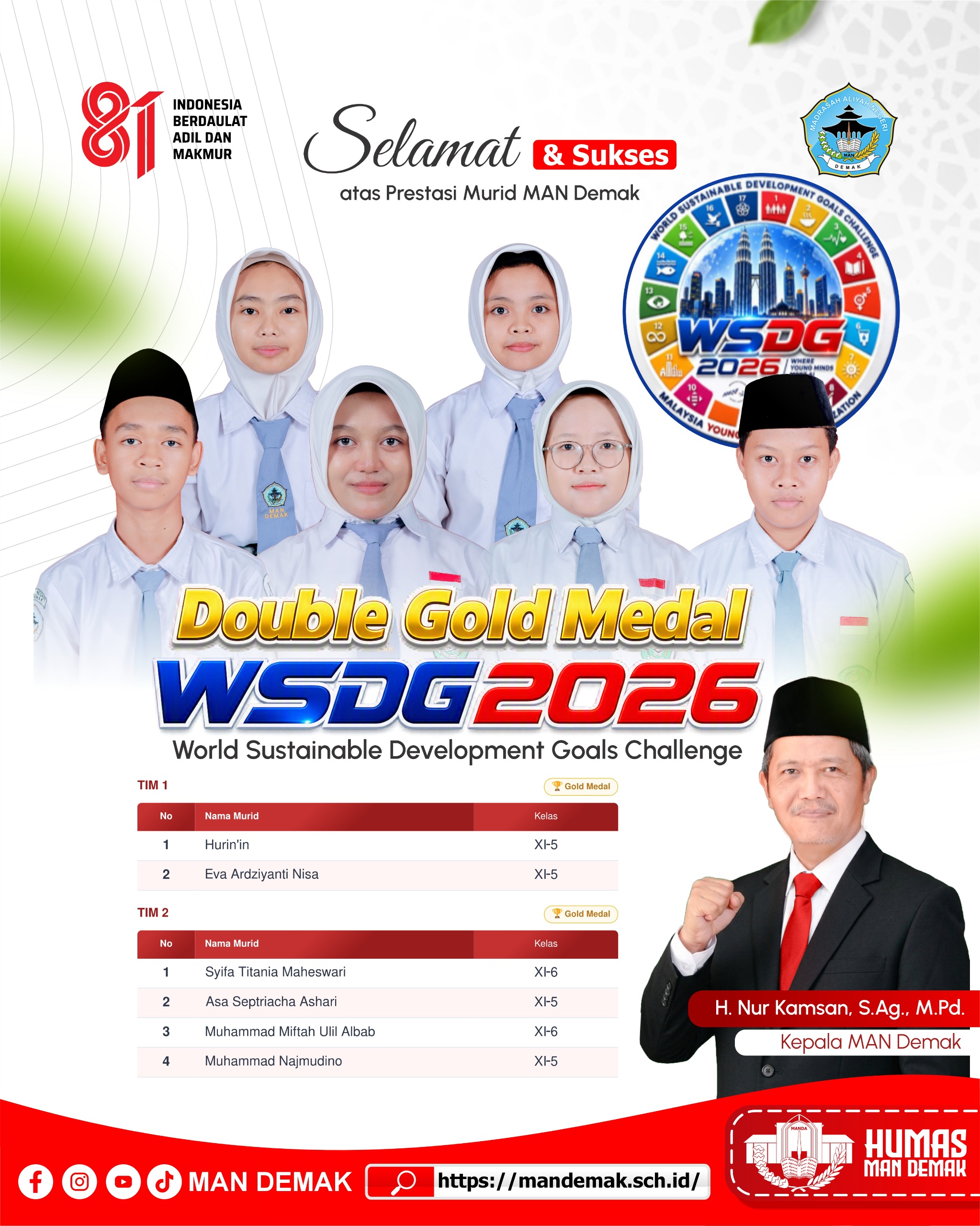 Dua Medali Emas untuk MAN Demak di WSDG 2026