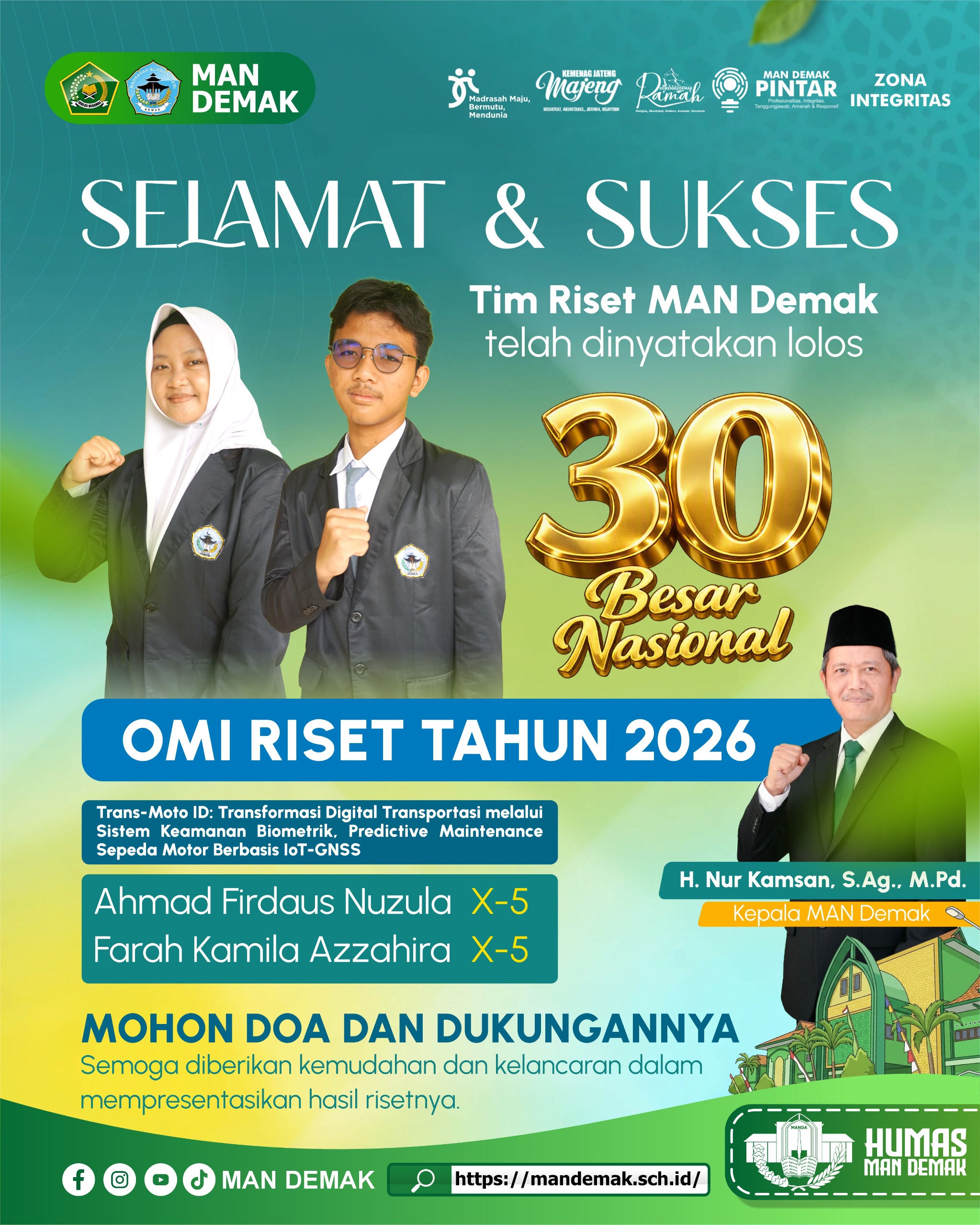 Tim Riset MAN Demak Lolos 30 Besar Nasional OMI Riset 2026